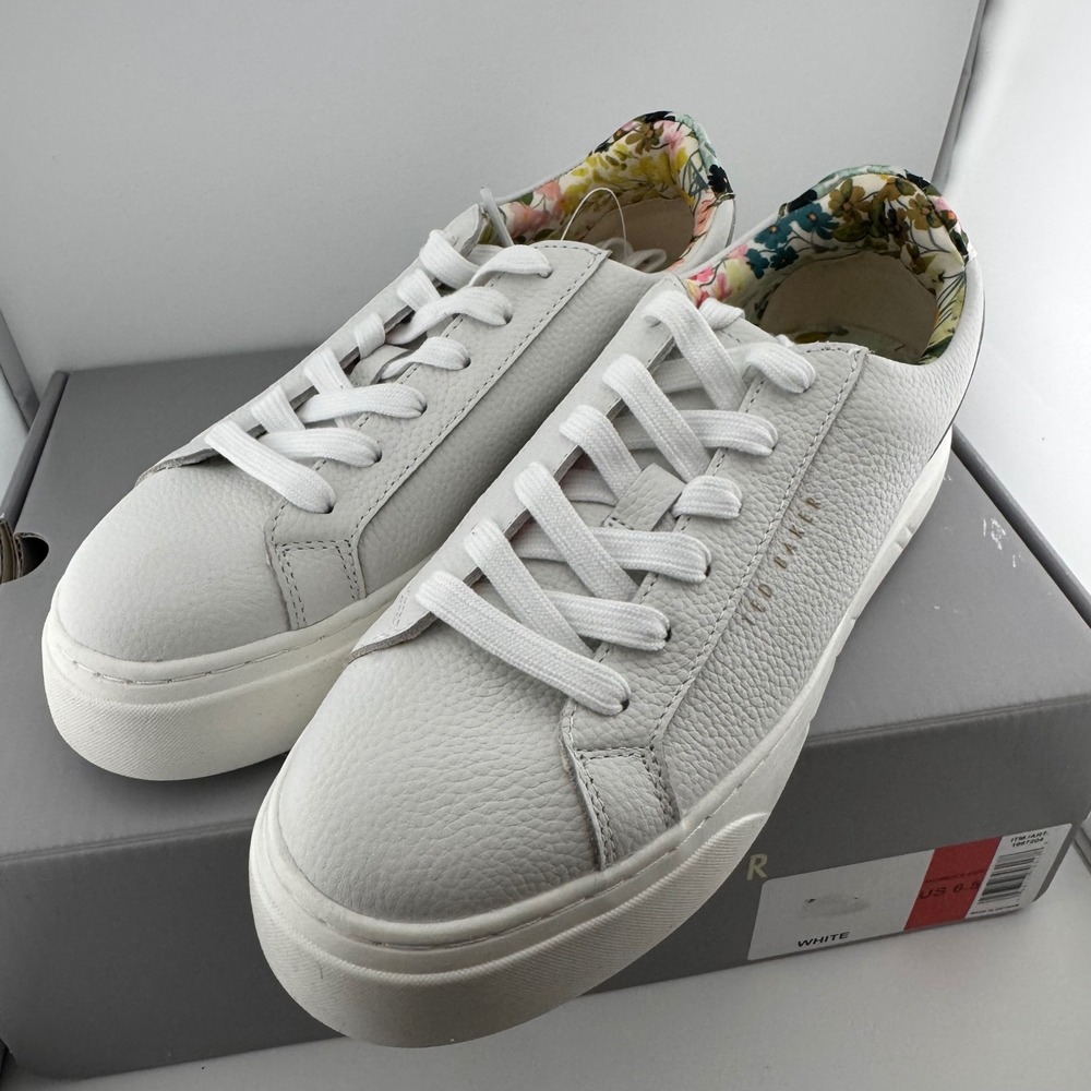 Ted Baker White Leather Platform Sneakers Women 6.5 Floral 1967204 Excellent - Picture 6 of 9